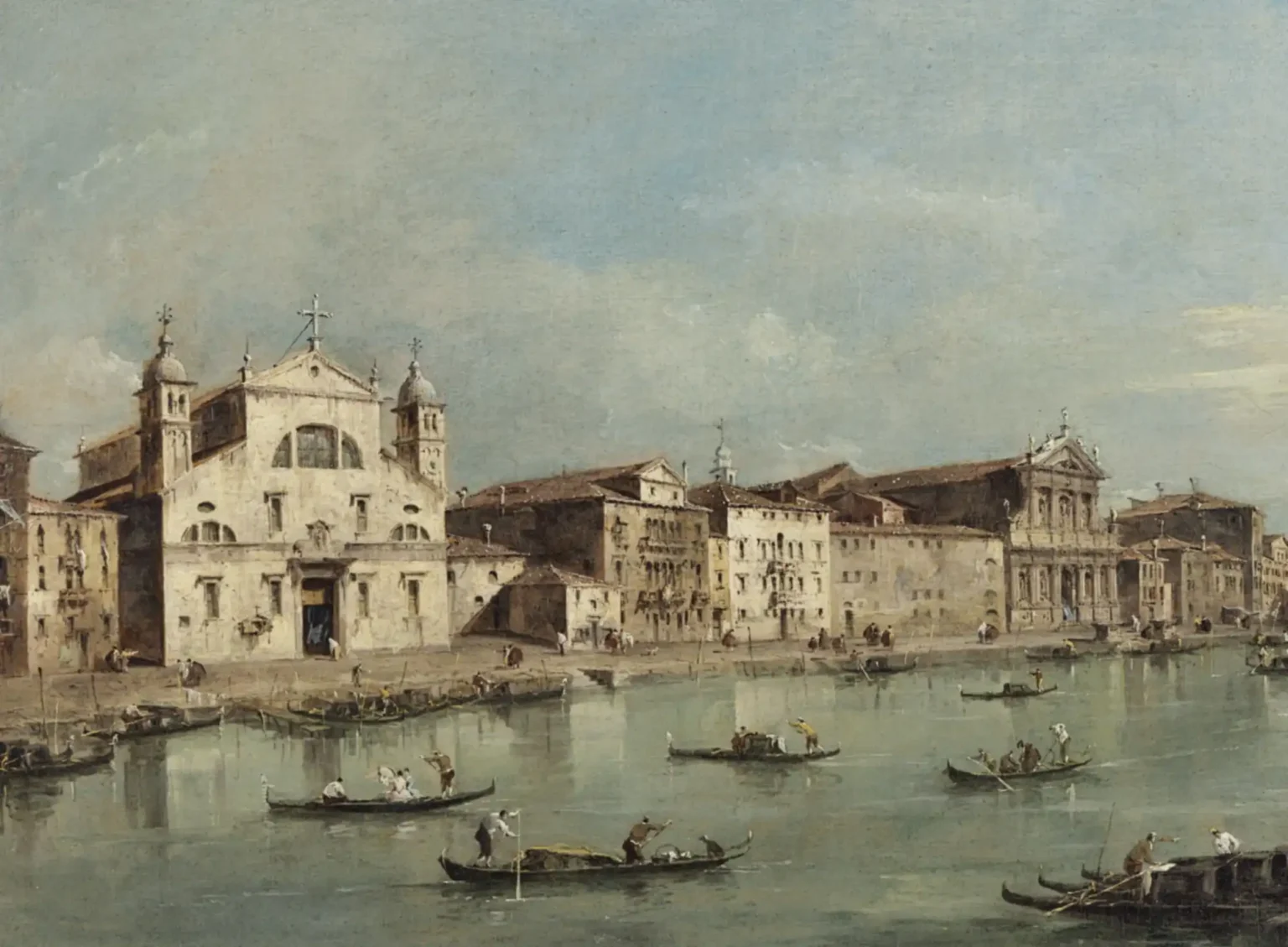 Detail of a 1700s painting, showing the Fondamenta Santa Lucia with two churches: Santa Lucia and the Scalzi.