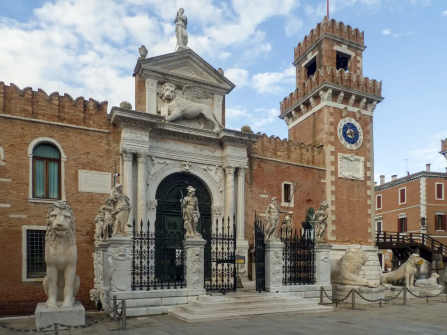 The main entrance to the Arsenale with the monument to the victory at Lepanto in 1571.